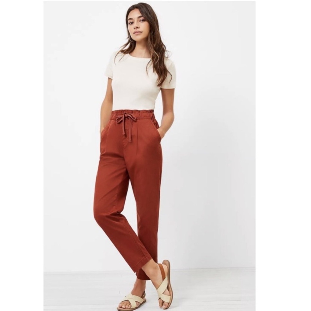 Ann Taylor LOFT Poplin High Rise Elastic Waist Tapered Pant Terracotta Rust XL